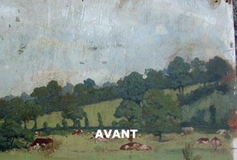 Nettoyage d'un tableau champs vaches "avant" Labrat Art Painting