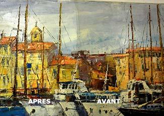 Nettoyage d'un tableau de bateaux dans le port avant/après Labrat Art Painting